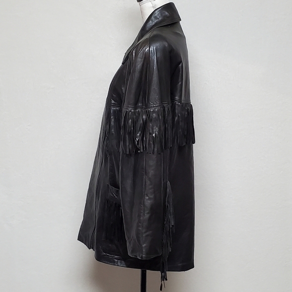 Marvin Richards Vintage Black Butter Soft Leather Fringe Side-Zip Moto Jacket - Picture 8 of 16